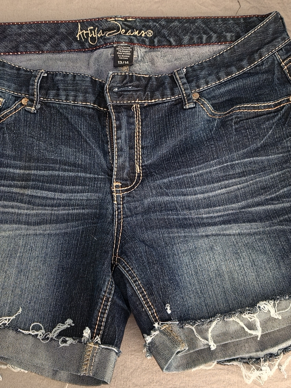 Ariya Dark Blue Distressed Jean Shorts